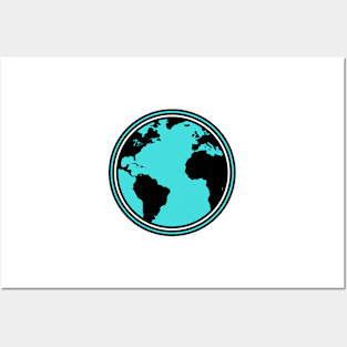 Blue, Black and White Planet Earth Posters and Art